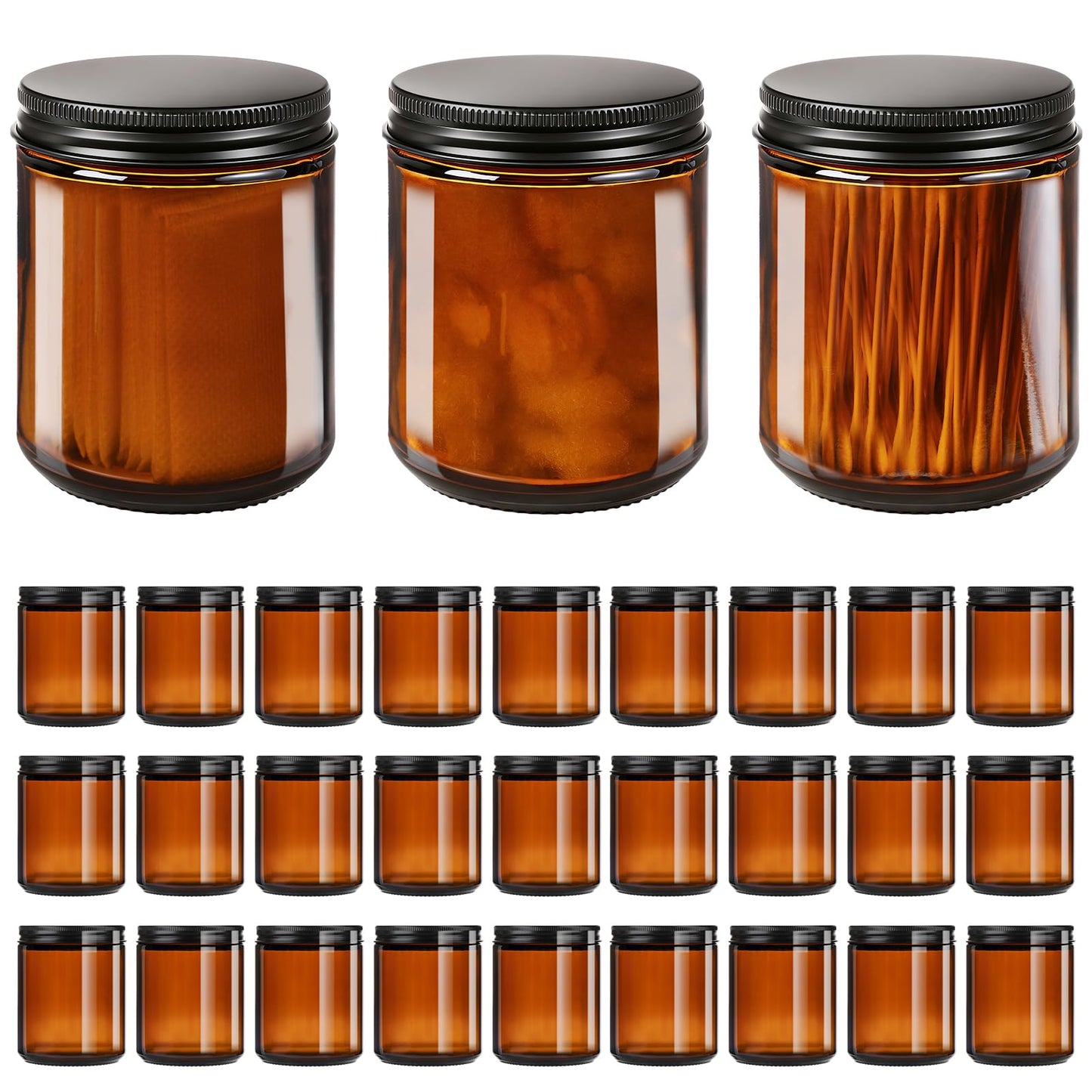 GIVAMEIHF 8oz Amber Glass Jars with Lids (30 Pack) - Empty Candle Jars for making candles,Cosmetic Jar,Amber Cntainers with Lids for Lotions,Creams,Spices