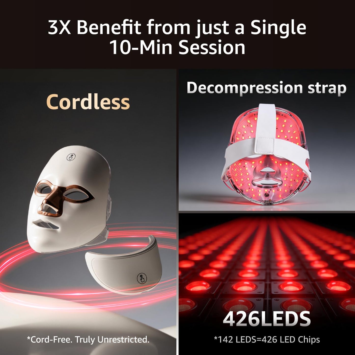 Aesthifae LED Face Mask for Wrinkles, Red Light Therapy for Face, Cordless NIR Red Light Therapy Mask with 7 Light Modes, 426 LEDs Rechargeable for Glowing Skin at Home White
