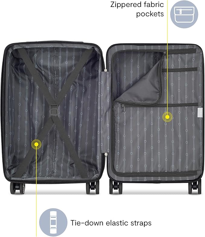 DELSEY PARIS Margot Hardside Luggage, Dual Wheel Spinners for Smooth Travel, Expandable with Spacious & Organizable compartments, Men and Women, Black, Medium Check-in 24-Inch