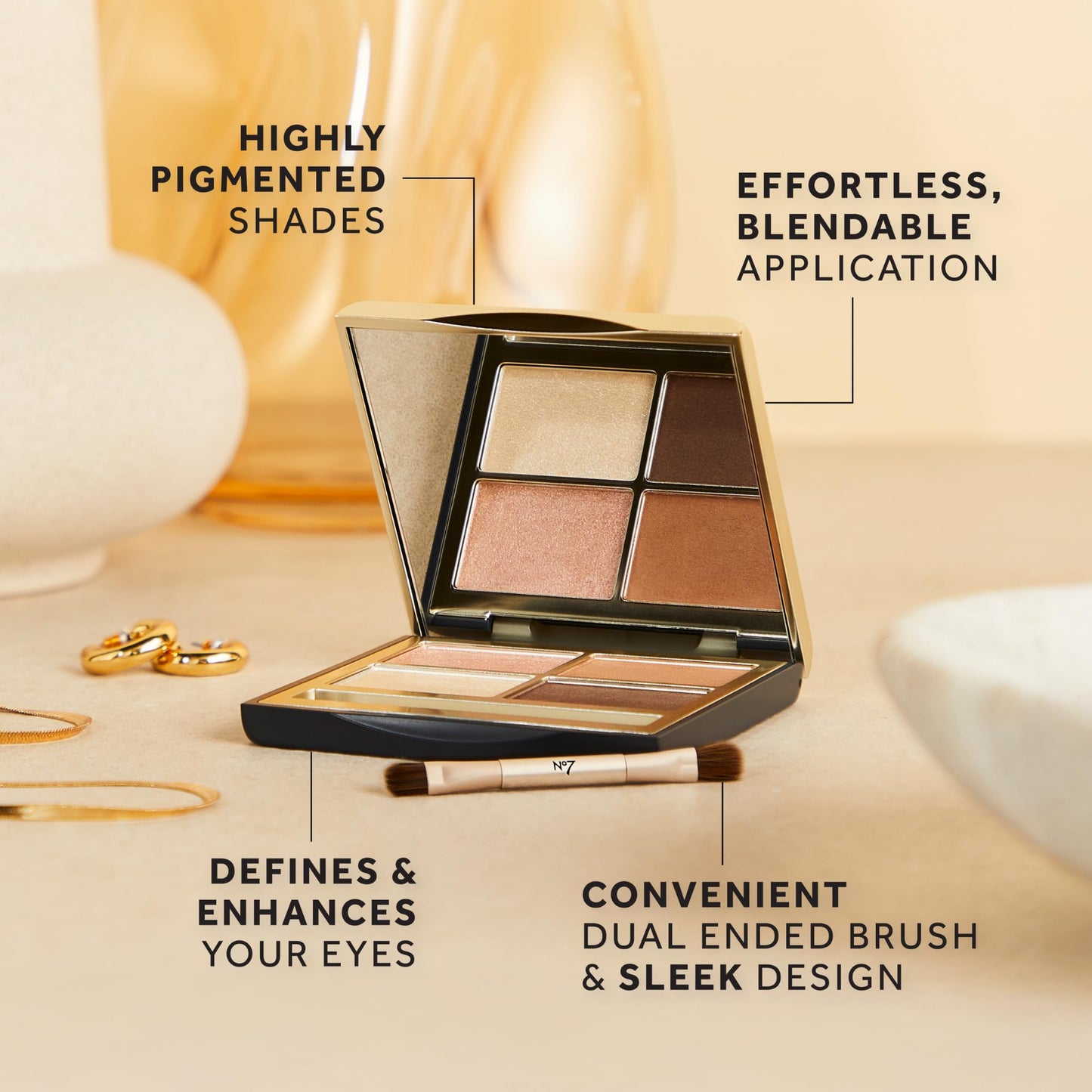 No7 Pro Artist Eyeshadow Palette - High-Pigment Eye Makeup with a Lasting Finish & Blendable Formula - Includes Matte & Shimmer Eyeshadow to Create Versatile Looks - Round of Applause (0.25 oz)