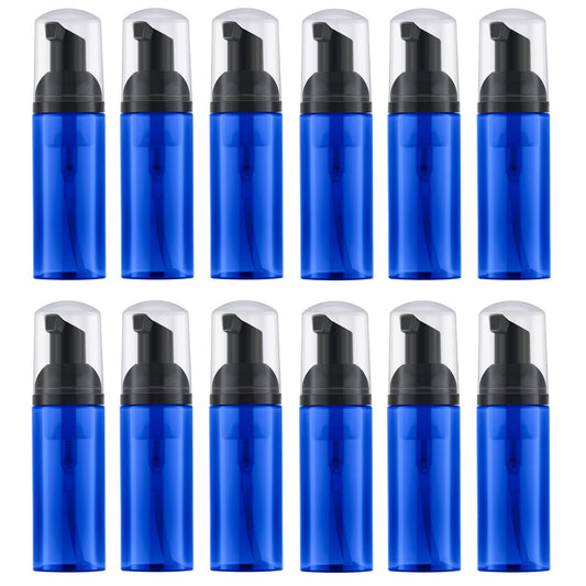 IRON BILL 2 Oz Empty Foam Pump Bottle (12PCS) Travel Foaming Soap Dispenser for Hand Soap, Lash Shampoo Cleanser (Blue)