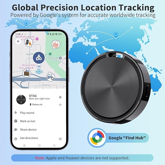 Tracker Tag for Android 4 Pack Luggage Tracker Tags Compatible with Google Find Hub App (Android Only) Bluetooth Tracker Key Finder and Item Locator for Wallets, Backpack, Suitcases-Black