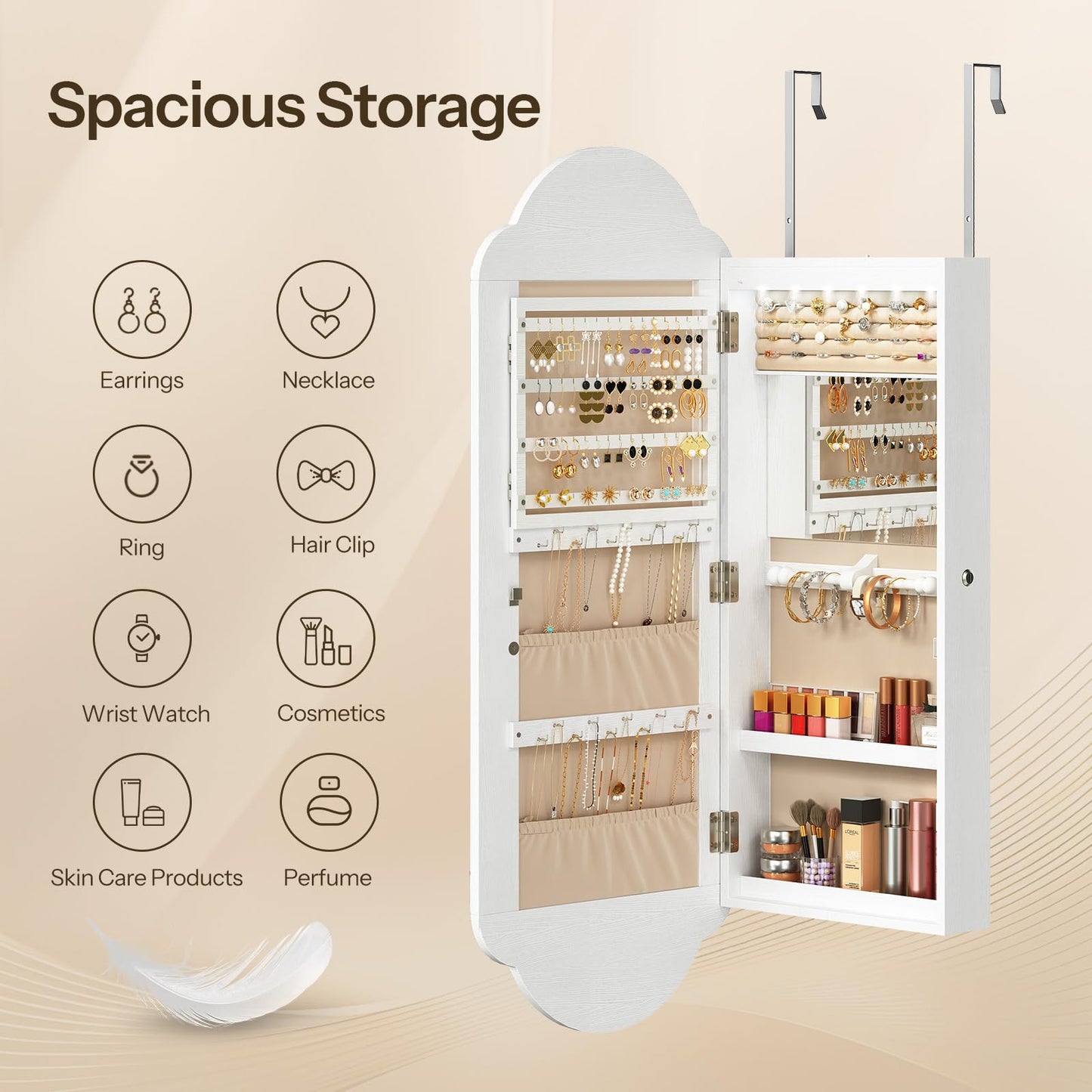 HOOBRO Jewelry Cabinet Wall/Door Mounted, LED Jewelry Organizer, Lockable
