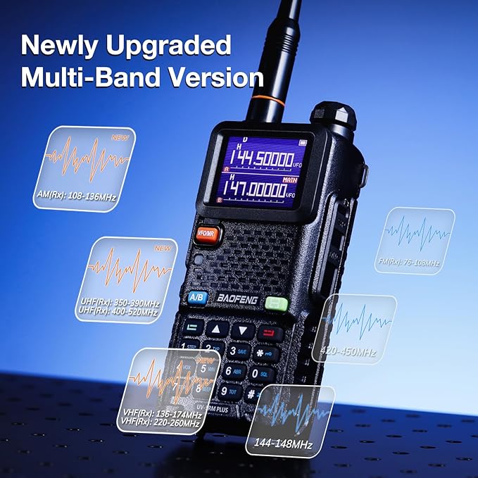 BAOFENG UV-5RM Plus 10W Ham Radio Handheld, Dual Band Two Way Radio Long Range, NOAA FM Airband Receiver, with Soft Case, Programming Cable, 2500mAh Battery USB-C Port, Chirp Compatible (2 Packs)
