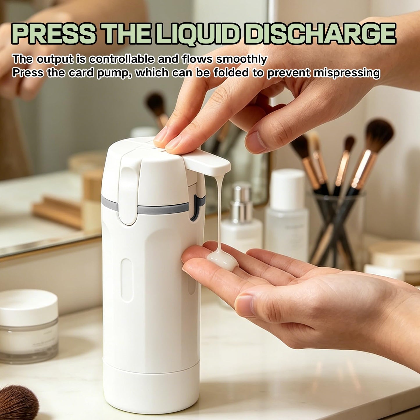 4 in 1 Travel Dispenser Bottle with Pump for Vacation & Business Trip, Leakproof & Easy Clean Travel Bottle and Toiletries Containers with Scale and Labels for Shampoo, Conditioner, Lotion & Skincare