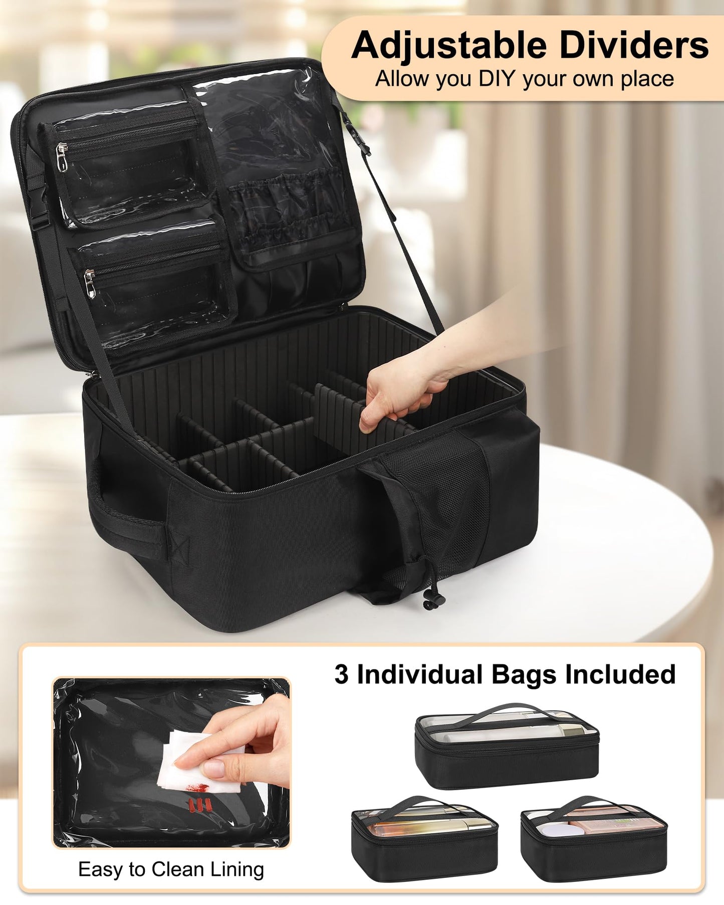 Relavel Makeup Backpack, Extra Large Makeup Bag with 5 Removable Pouches, Professional Makeup Artist Kit Travel Train Case Cosmetic Organizer Box for Nail Polish, Hair Tools, Barber Supplies, Black