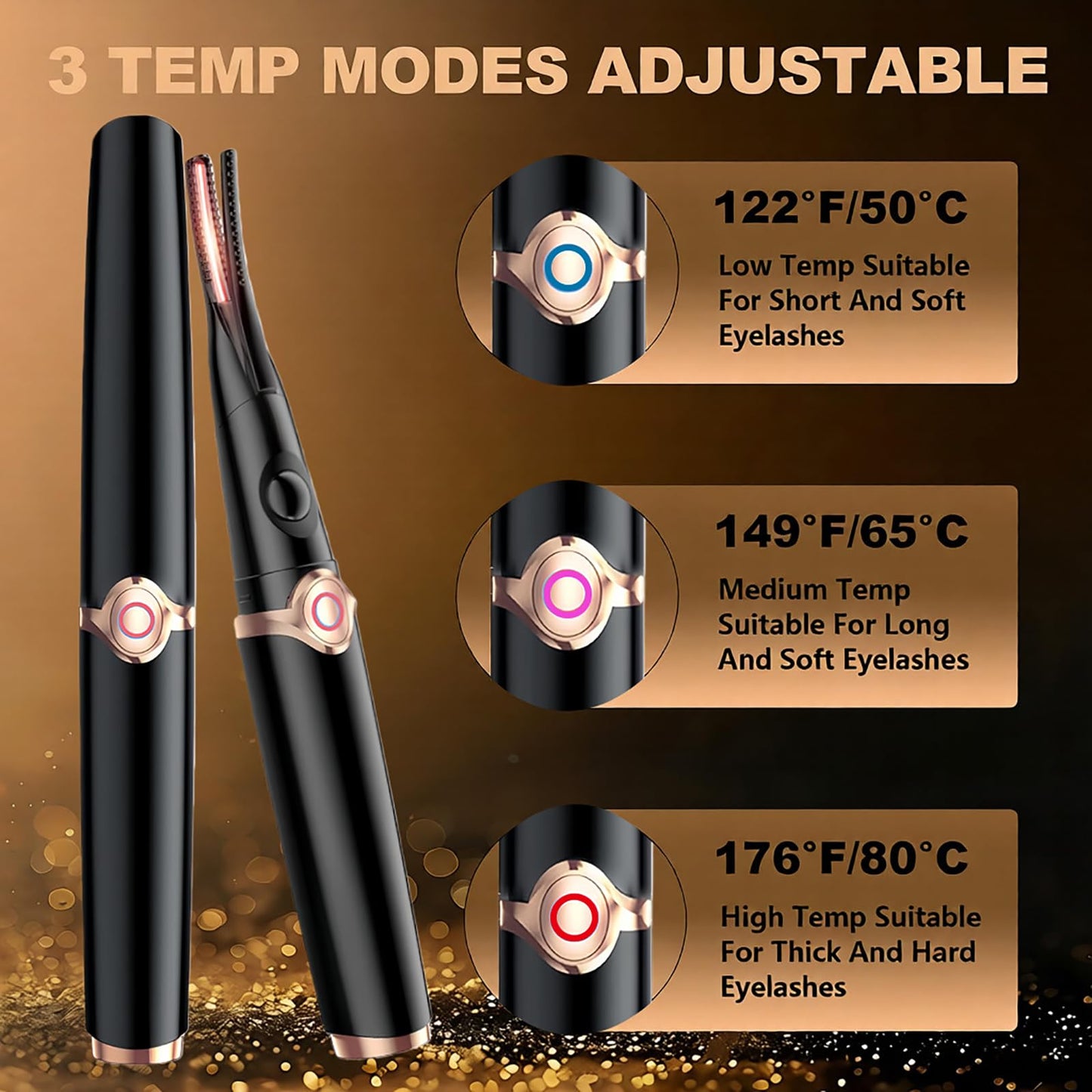 Heated Eyelash Curler - 2-in-1 Clip-Type Design, 3 Temperature Modes, USB Rechargeable Electric Eyelash Curler, Natural Curling 24H Long-Lasting Curl, Gift for Women & Girls, Shiny Black B