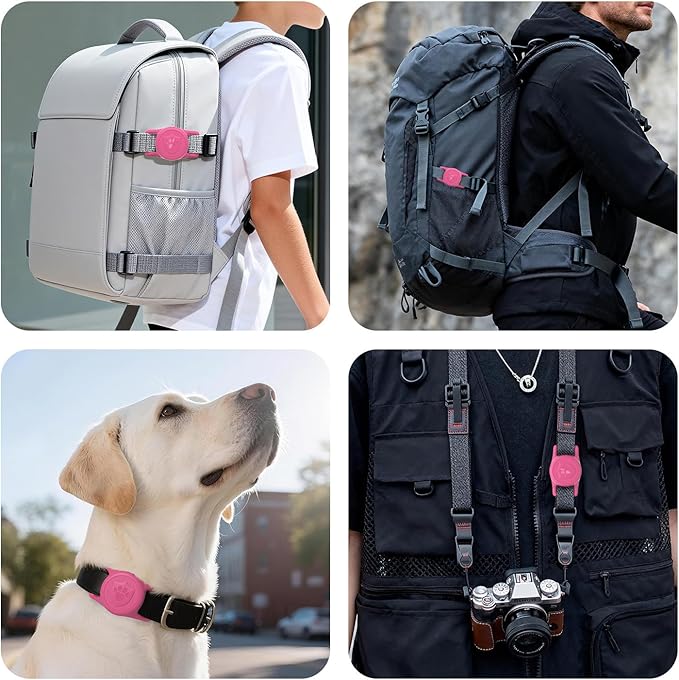for AirTag Dog Collar Holder, Dog Air Tag Holder, IP68-Waterproof | Lightweight Silicone | Anti-Lost | Ultra-Durable | Compatible with Apple AirTags (Rose Red)
