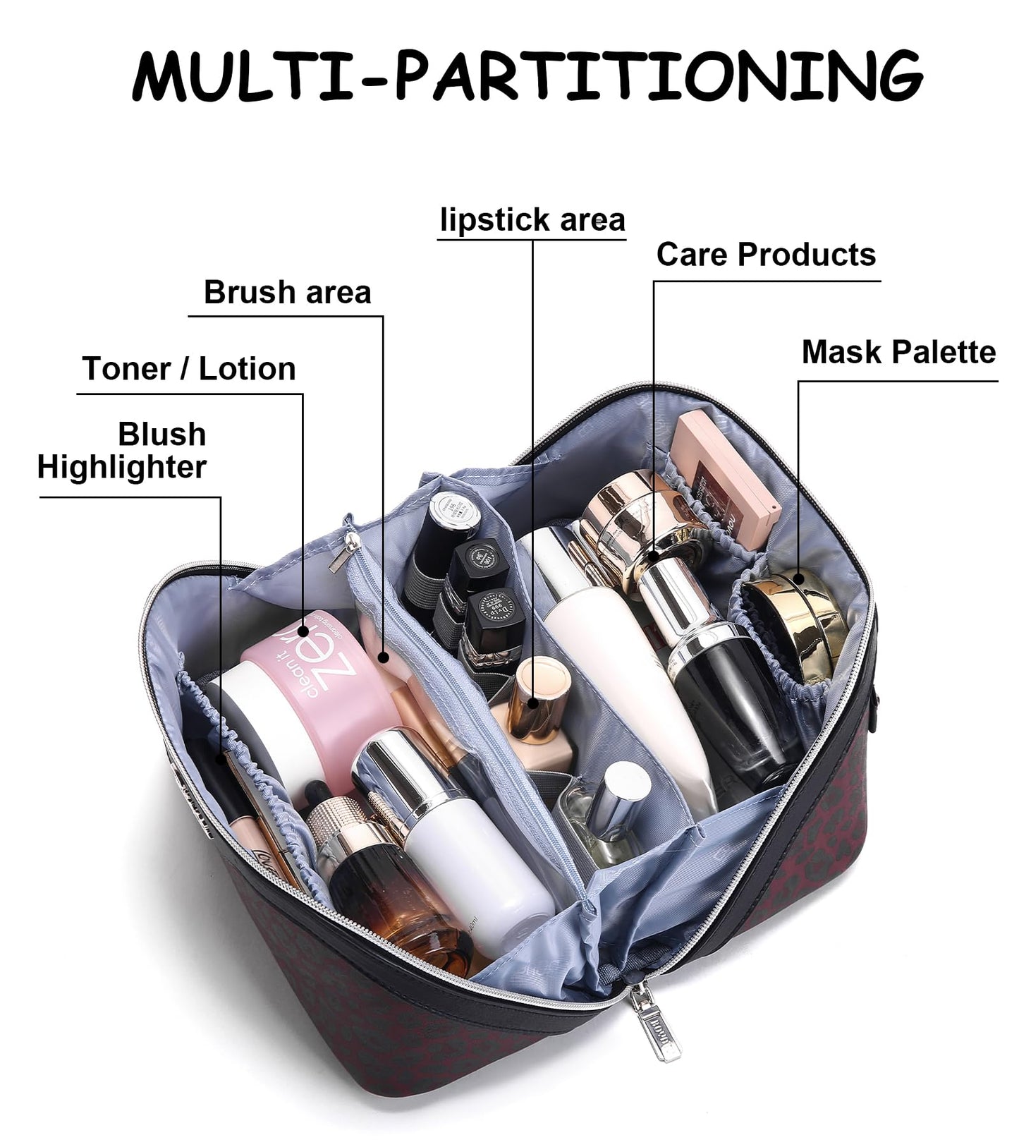 BOYATU Travel Makeup Bag Organizer: 3 Pcs Set Leopard Make up Bag for Women