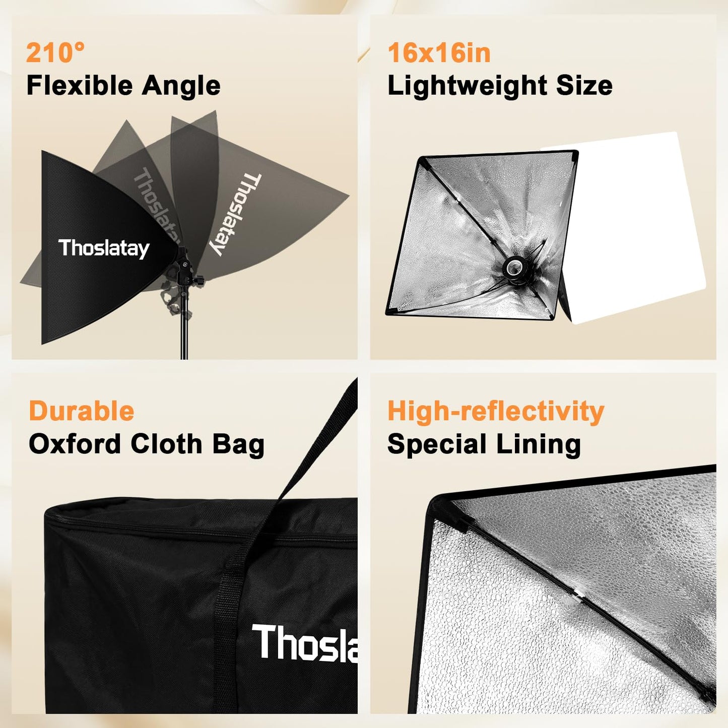 Softbox Lighting Kit 2pack,Thoslatay16x16in Soft Box Upgrade 85W 2700-6400K 100-240V LED Bulbs Professional Photography Lighting Kit, Photo Studio Lights for Photoshoot/Video Recording/Live Streaming