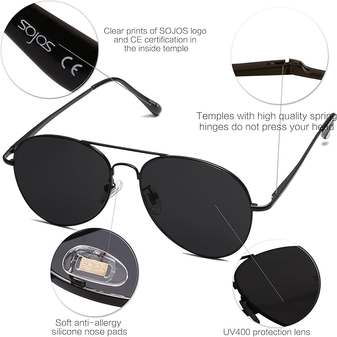 SOJOS Classic Aviator Sunglasses for Women Men Metal Frame Spring Hinges SJ1030