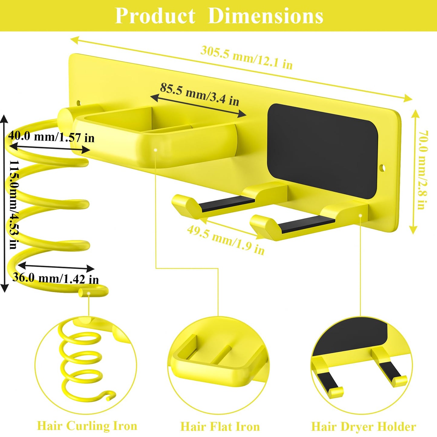 Tindbea Hair Dryer Holder Wall Mount Aluminum Alloy Hot Tools Organizer