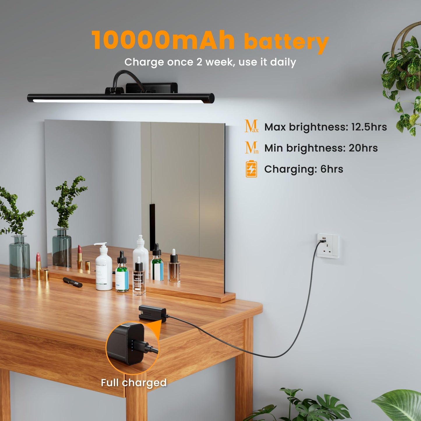 Kryoza Bathroom Vanity Light Wireless Rechargeable Black 24 inch Black