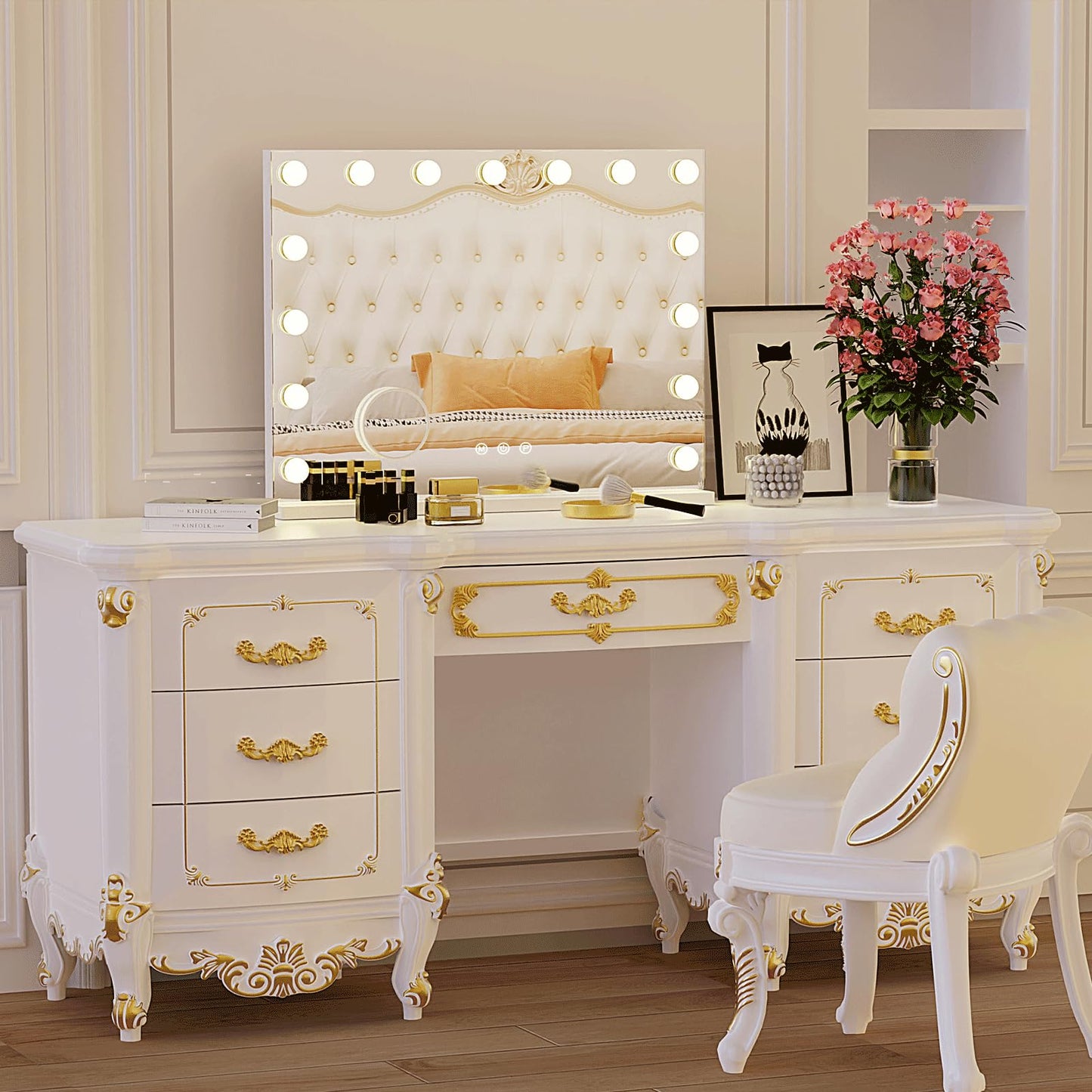 ZazaFi Hollywood Vanity Mirror with Lights, 15 Light Bulbs，3 Color Lights，Make Up Lighted Mirror, Aluminum Metal Frame,USB Charging Port（23" x 18"）