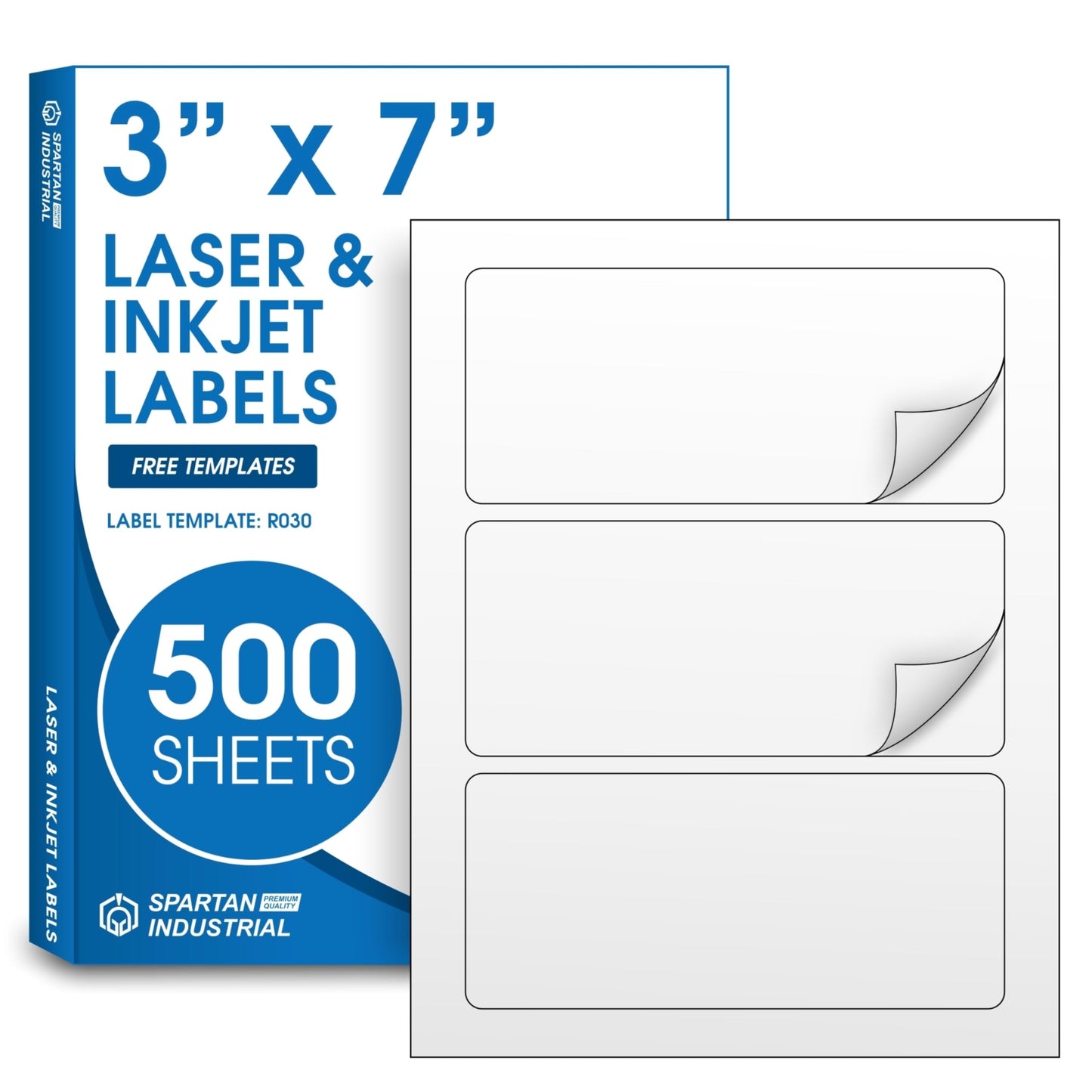 3" X 7" Matte White Printable Labels for Inkjet and Laser Printers - 500 Sheets, 1500 Total Custom Stickers for Product Labeling, Business Logos, Packaging Stickers - Spartan Industrial Template R030