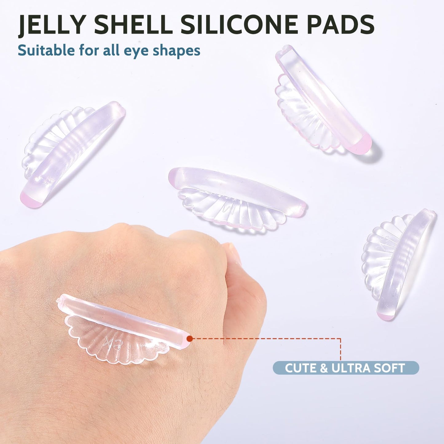 COMNICO 10 Pcs 5 Sizes Lash Lift Pads Self-Adhesive Super Soft Shell Pink Perming Curler Shield Reusable Professional Silicone Eyelash Curlers for All Eye Shapes