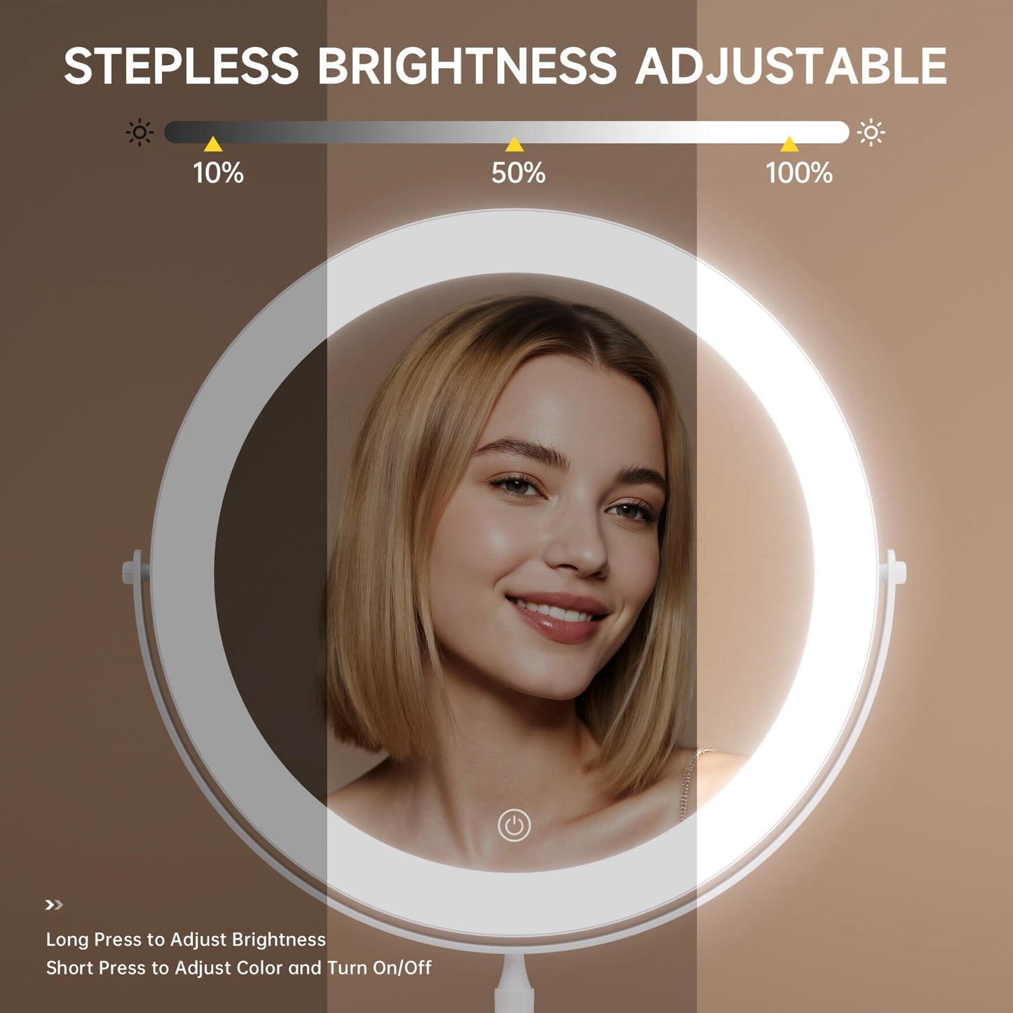 DEXHOM Professional 8" Large Lighted Makeup Mirror with Brighter Lights, 1X/10X True HD Magnifying Mirror with 3 Color Dimmable Lights, 92 Shadowless LEDs, 360°Swivel Seamless Vanity Mirror, Gold