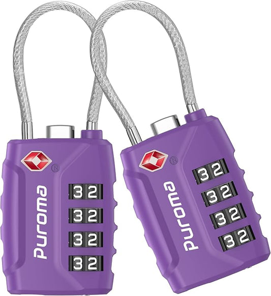 Puroma 2 Pack TSA Approved Luggage Locks, 4 Digit Combination Travel Locks Resettable Code Lock with Zinc Alloy Body for Suitcase, Toolbox, Backpack, Bag, Gym Locker (Basic Purple Dark)