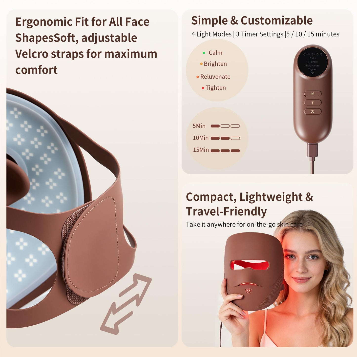 JZANWKT LED Red Light Therapy Mask for Face, 4 Wavelength Facial Light Therapy Mask with 850nm Near Infrared, Wireless 3D Fit Face Mask, Rechargeable Skin Care Device for Women