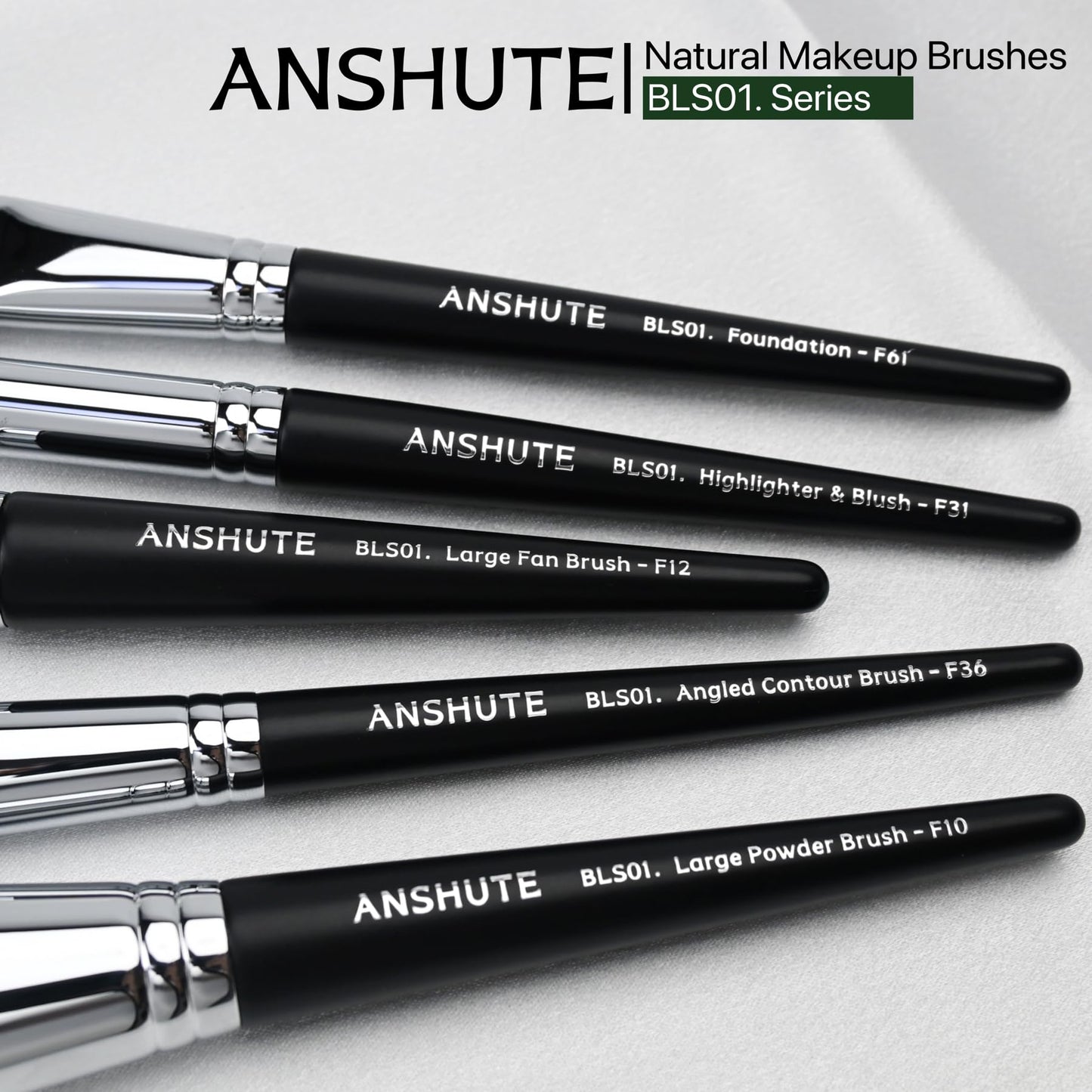 Anshute 12-Piece Professional Natural Goat Hair Makeup Brush Set with Travel-Ready Makeup Brush Organizer - 5 Face & 7 Eye Brushes. Super Soft Bristles, Variety of Brushes. Labled Brush Handle