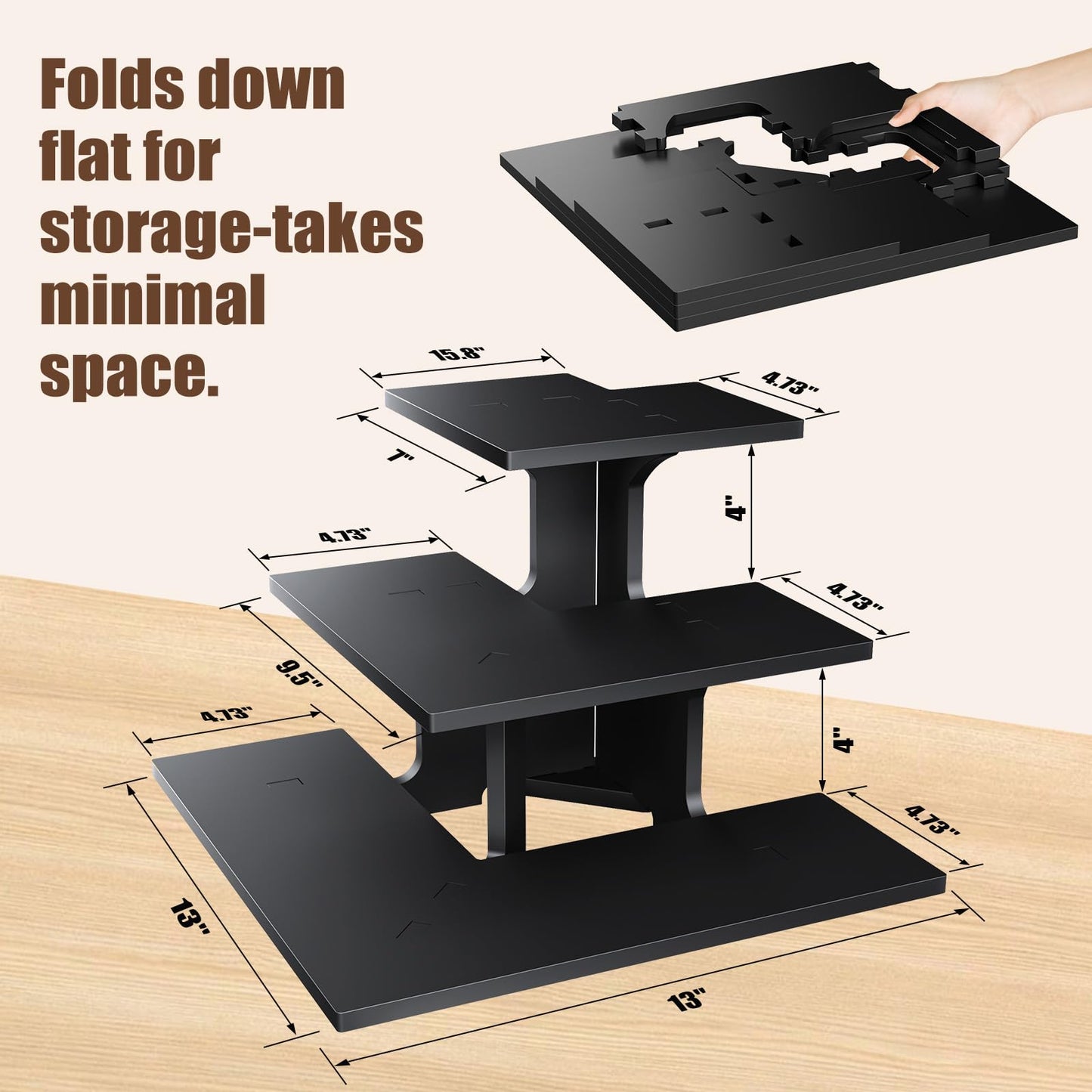 YadklDrnE 3 Tier Retail Table Display Stand for Vendors & Events - Portable PVC Riser Shelves for Farmers Market, Craft Shows, Cupcakes, Candles & Jewelry (Black)