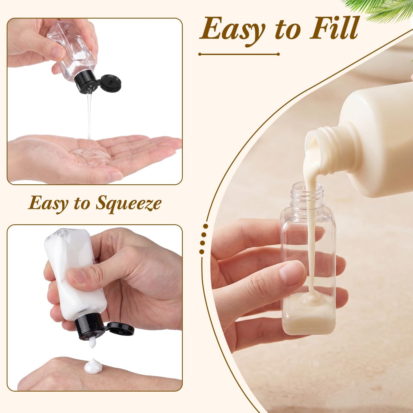 Mimorou 150 Pcs 2oz Travel Bottles Bulk Square Bottle for Toiletries Clear Small Travel Size Bottles Bulk Refillable Empty Containers for Shampoo Lotion Liquid Body Soap Cream Toiletries