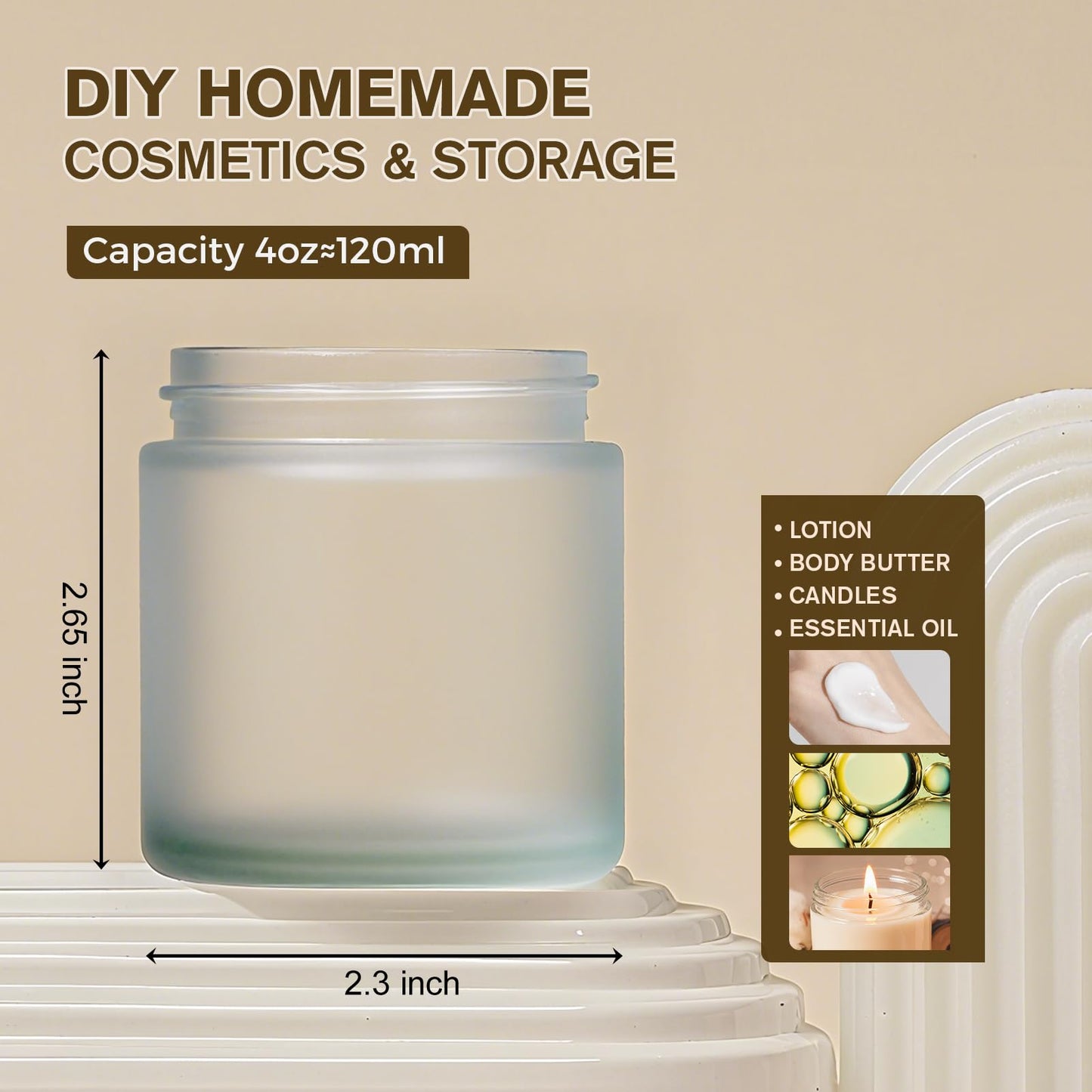 4oz Jars with Lids, Hoa Kinh 12 Pack Frosted Glass Jars with Lids Empty Cosmetic Containers Round Airtight Glass Jar with Inner Liners and Woodgrain Lid for Storing Lotions, Powders, and Ointments