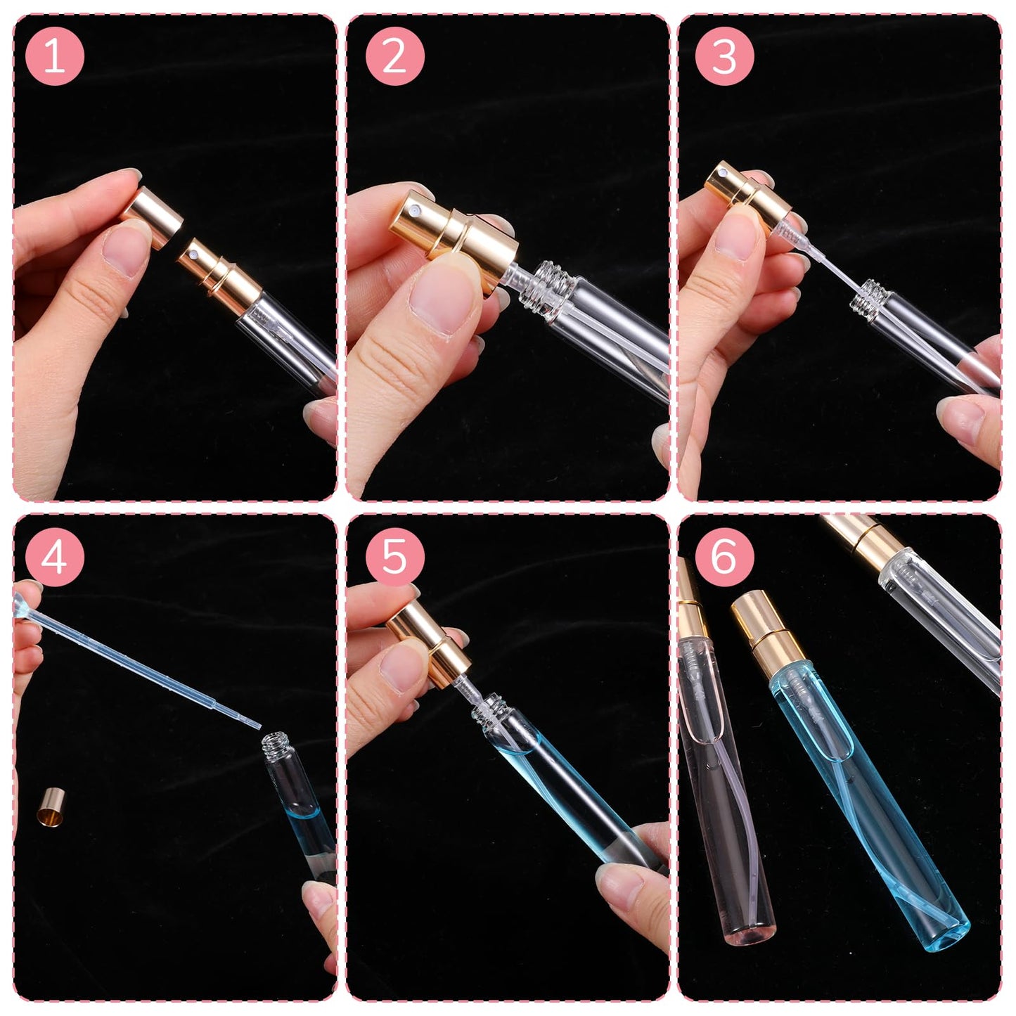 IMengjbang 50Pcs 10ml Mini Spray Bottles, Empty Clear Glass Mist Spray Bottle Refillable Mini Perfume Atomizer Travel Sample Bottle Lids Fine Mist Perfume Atomizer Makeup Container