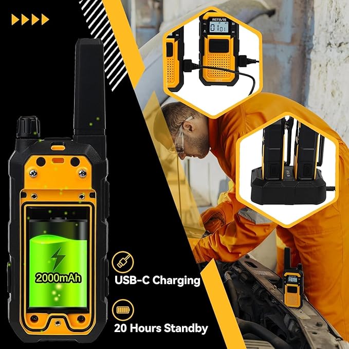 Retevis RB48 Radios Walkie Talkies with Earpiece, Heavy Duty 2 Way Radio Long Range, MIL-STD 810H Two Way radios, Advanced Triple Proof, VOX, 2000mAh, Vibration Reminder, Emergency Alert(10 Pack)