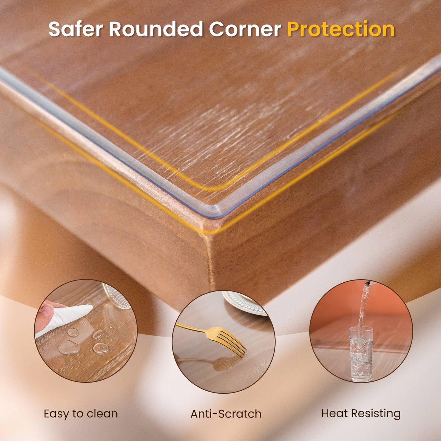 Whirltique Clear Table Cover Protector, 44 x 72 Inch Table Protector for Dining Room Table, 1.5mm Thick Clear Plastic Table Cover, Table Pad Mat for Kitchen, Writing Desk Pad for Desktop