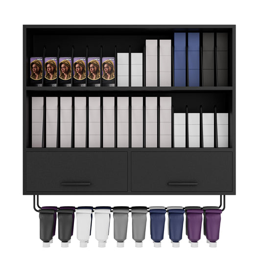 Wall Mount Hair Color Organizer Rack with Removable Dividers, Hair Color Bar Wall Shelf Cabinet for Dye Storage and Display, Holds 160+ Tubes for Barbershop Beauty Spa, Black