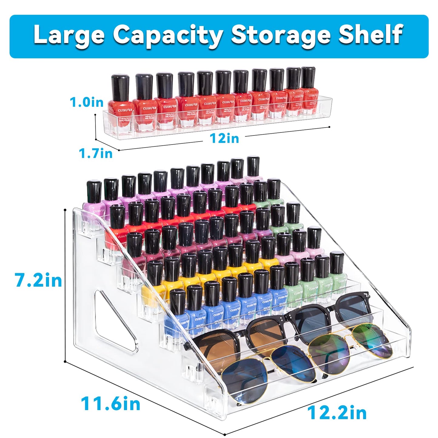Pero Pero Nail Polish Organizer Acrylic Display Rack for Nail Polish Holder Sunglasses Organizer Essential Oils Holder Clear Eyeglasses Display Case Makeup Organizer