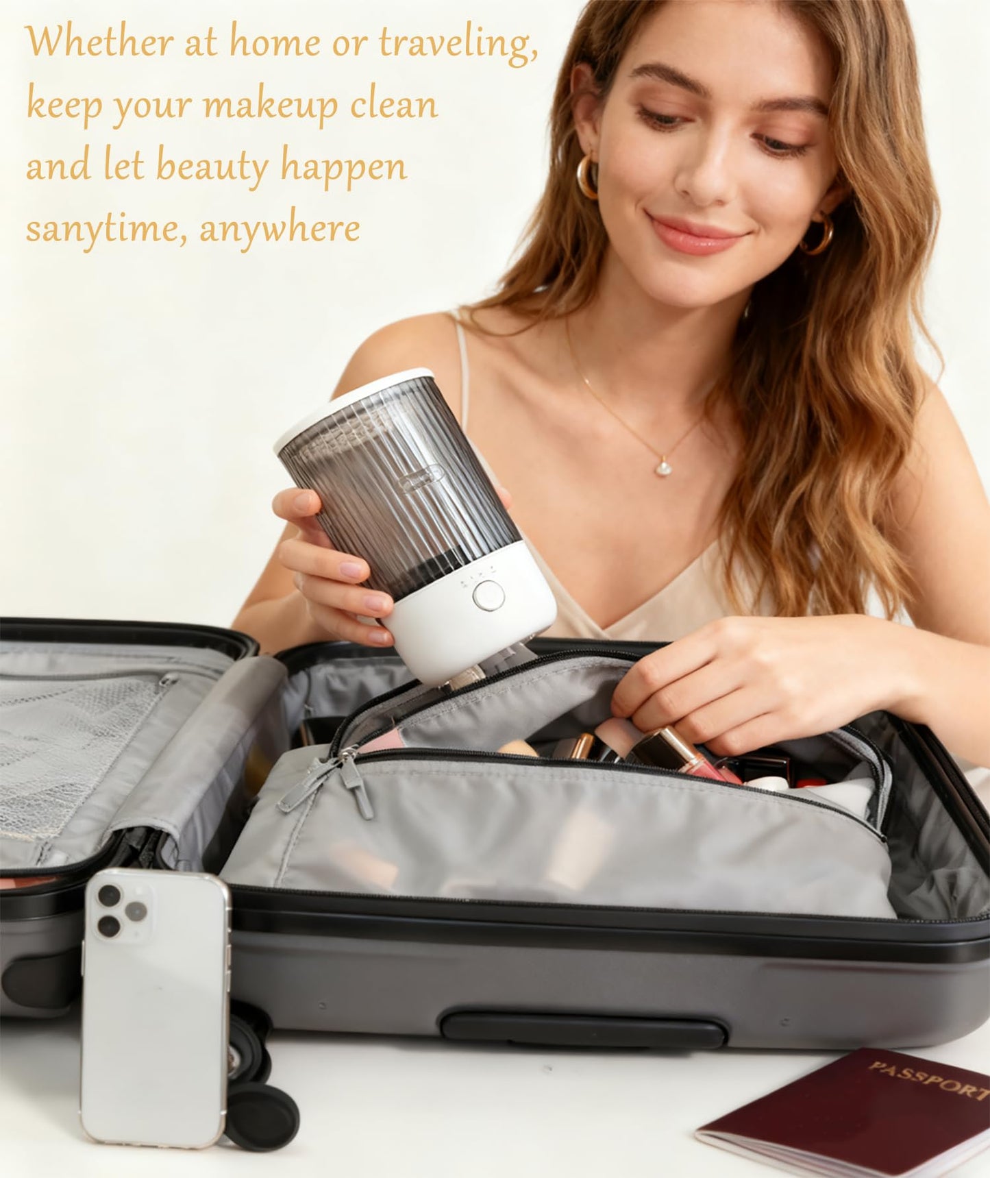 Luslife Electric Makeup Brush Cleaning Machine, Multi Functional Integrated Makeup Brushes Cleaner, One Click Start, Suitable for Various Makeup Brushes & Tools