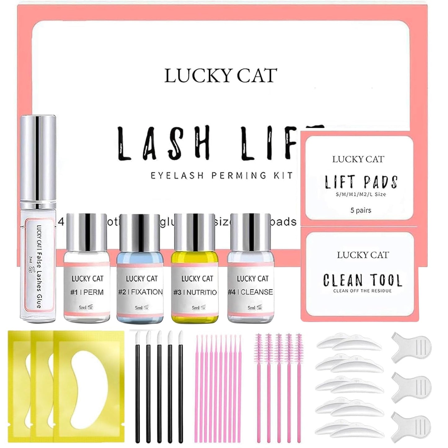 LUCKY CAT 2026 Lash Lift Kit, Professional Eyelash Perm Kit for Safe & Lasting Perming, Curling and Lifting Eyelashes, Easy for Beginner, Lash Lifting DIY Set for Salon-Quality at Home
