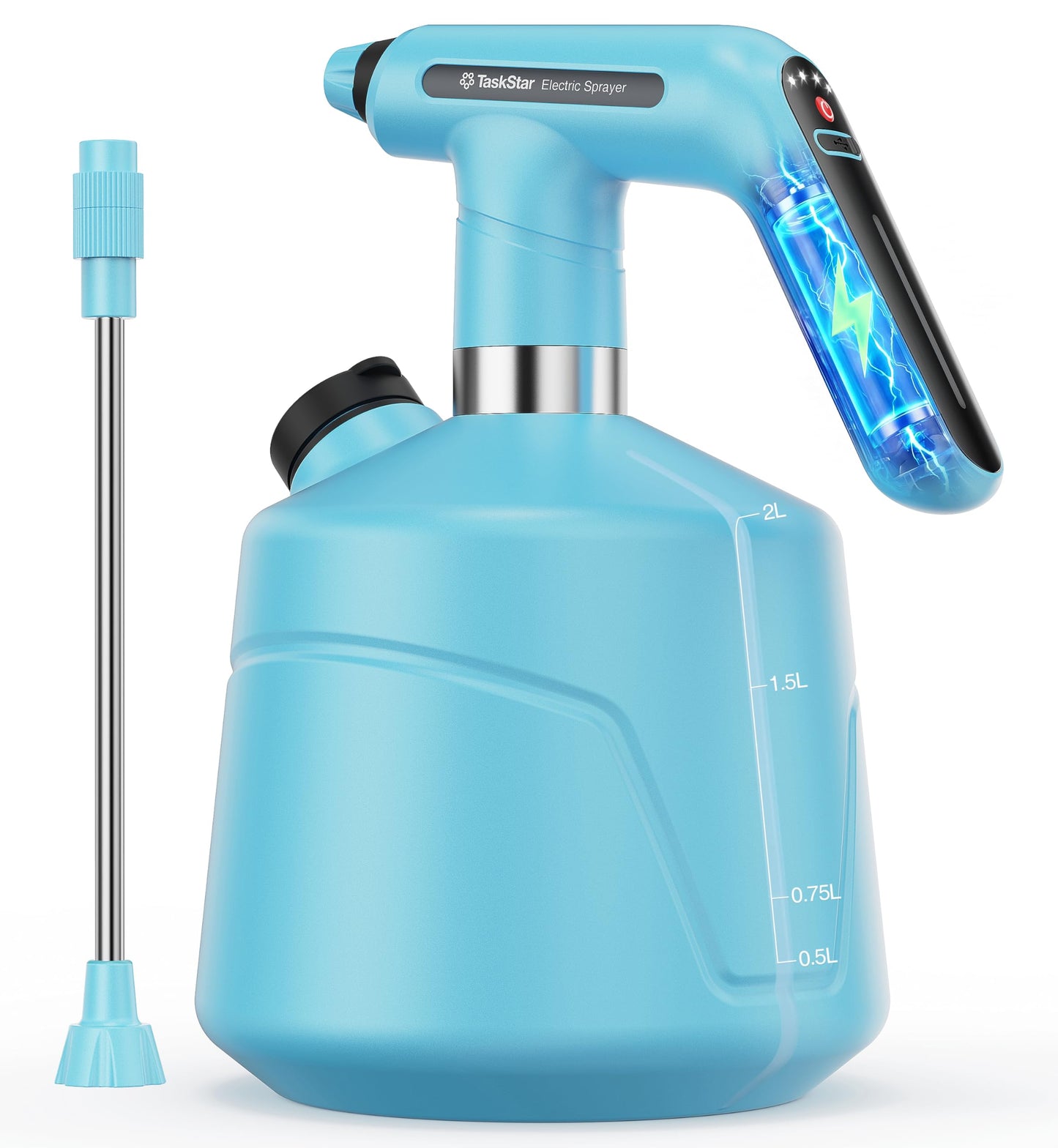 TaskStar Electric Spray Bottle 2L/0.5 Gallon, Battery Powered Garden Sprayer, Rechargeable and Automatic Mister Spray Bottle for Plants with Independent Water Inlet, Outdoor and Indoor Plants Sprayer