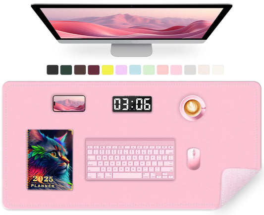 PU Leather Desk Pad Protector, Non-Slip Large Mouse Pad & Keyboard Mat, Waterproof Office Desk Mat, 35.4" x 17", Fairy Tale Pink