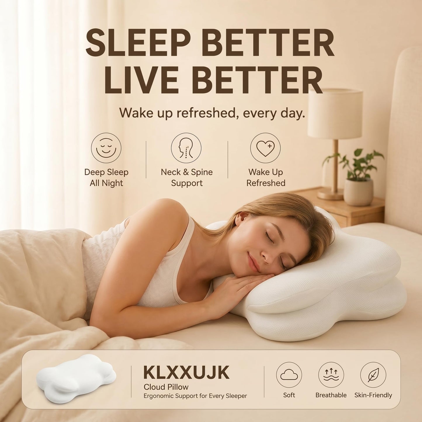 Mellow Cloud Pillow, 𝐍𝐨𝐭 𝐌𝐢𝐧𝐢 26.38x14.57x3.94 in Size,Ergonomic Memory Foam Pillow,Stable support for Cervical Neck,Cooling Breathable Pillowcase,Cervical Neck Pain Relief for Side Sleepers