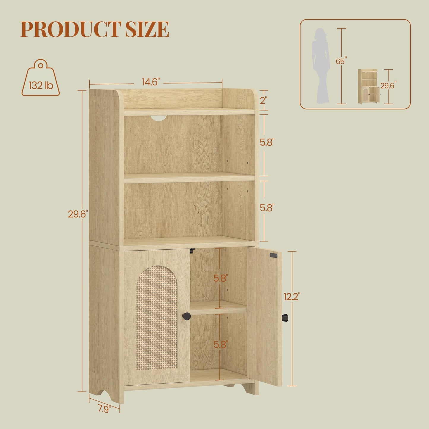 HEXCELEN Small Bathroom Storage Cabinet, Bathroom Organizers and Storage with 2 Doors and Shelves, Floor Cabinet Freestanding with Adjustable Shelf for Small Spaces, Yellow 7.9" D x 14.6" W x 29.6" H