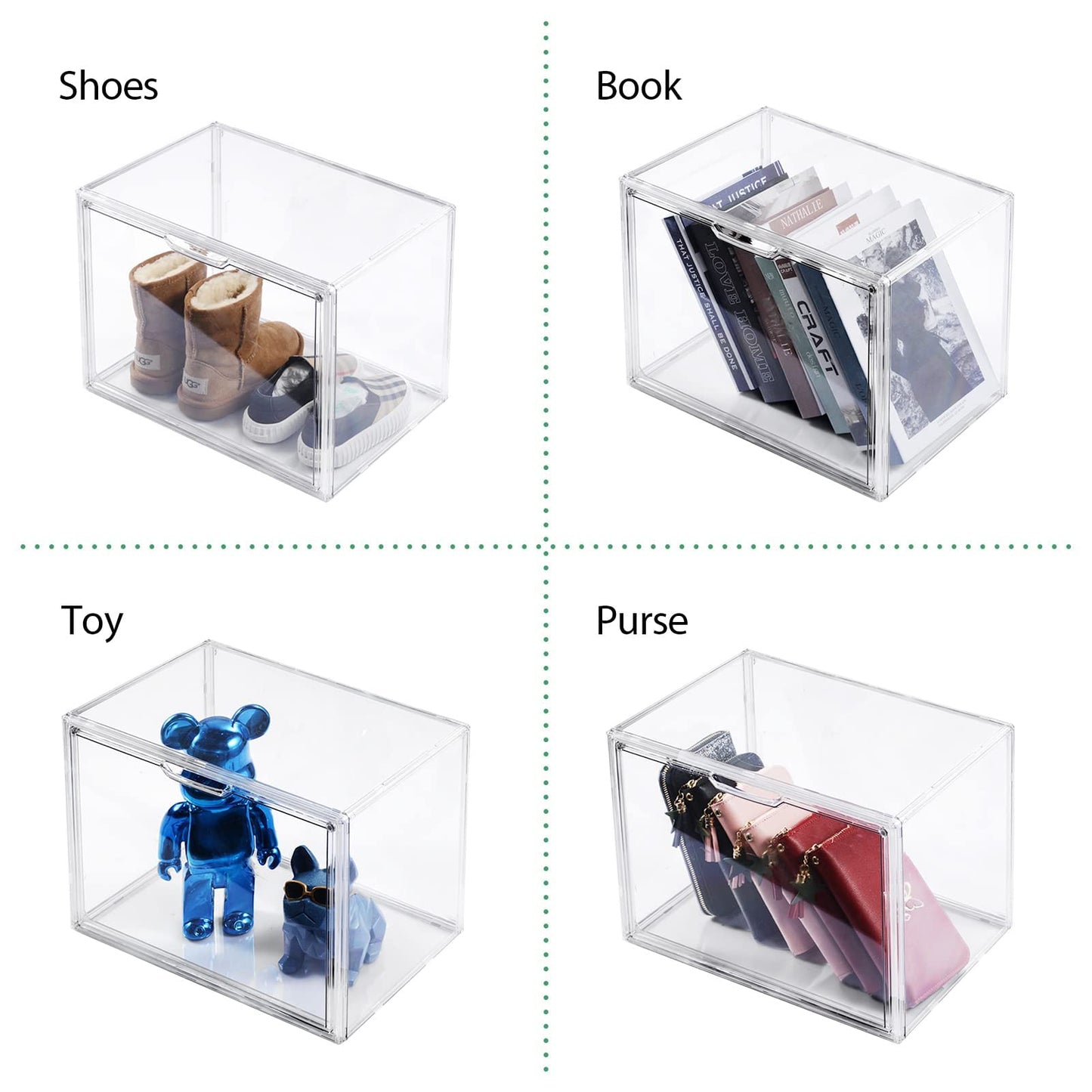 starogegc 3Pack Clear Plastic Handbag Storage Organizer for Closet, Acrylic Display Case for Handbag and Purse, Purse Organizer for Closet with Magnetic Door for Book, Toys, Hat