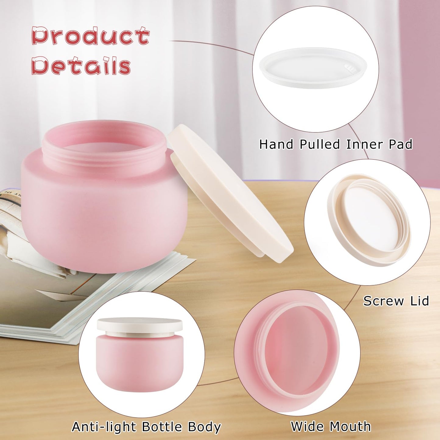 DynnnDy 6 Pcs 250ml/8oz Matte Pink Plastic Cream Jars with 6 Spatulas Empty Refillable Facial Scrub Bottles Travel Size Cosmetic Containers for Powders Lotion Pills Jewelry Toiletries