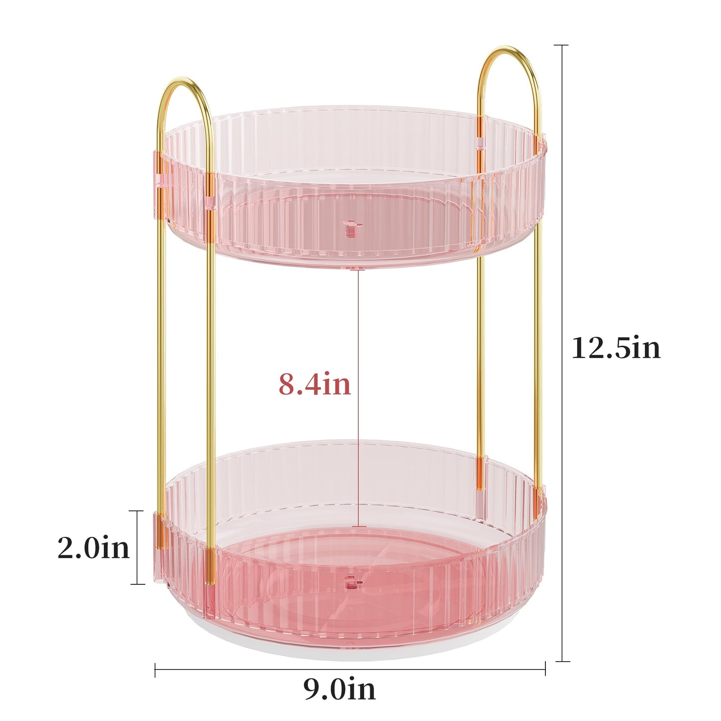 Rotating Makeup Organizer Countertop,Skincare Organizers,Spinning Perfume Tray Stand,Makeup Storage Organizer for Vanity,Bathroom Organizer and Storage,Lazy Susan,2 Tier,Pink