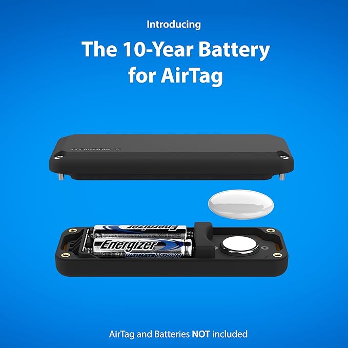 Elevation Lab AirTag 10-Year Extended Battery Case - Uses AA Batteries - 14x More Capacity Than CR2032 TimeCapsule | Waterproof, CR 2032 Battery Replacement (4-Pack)