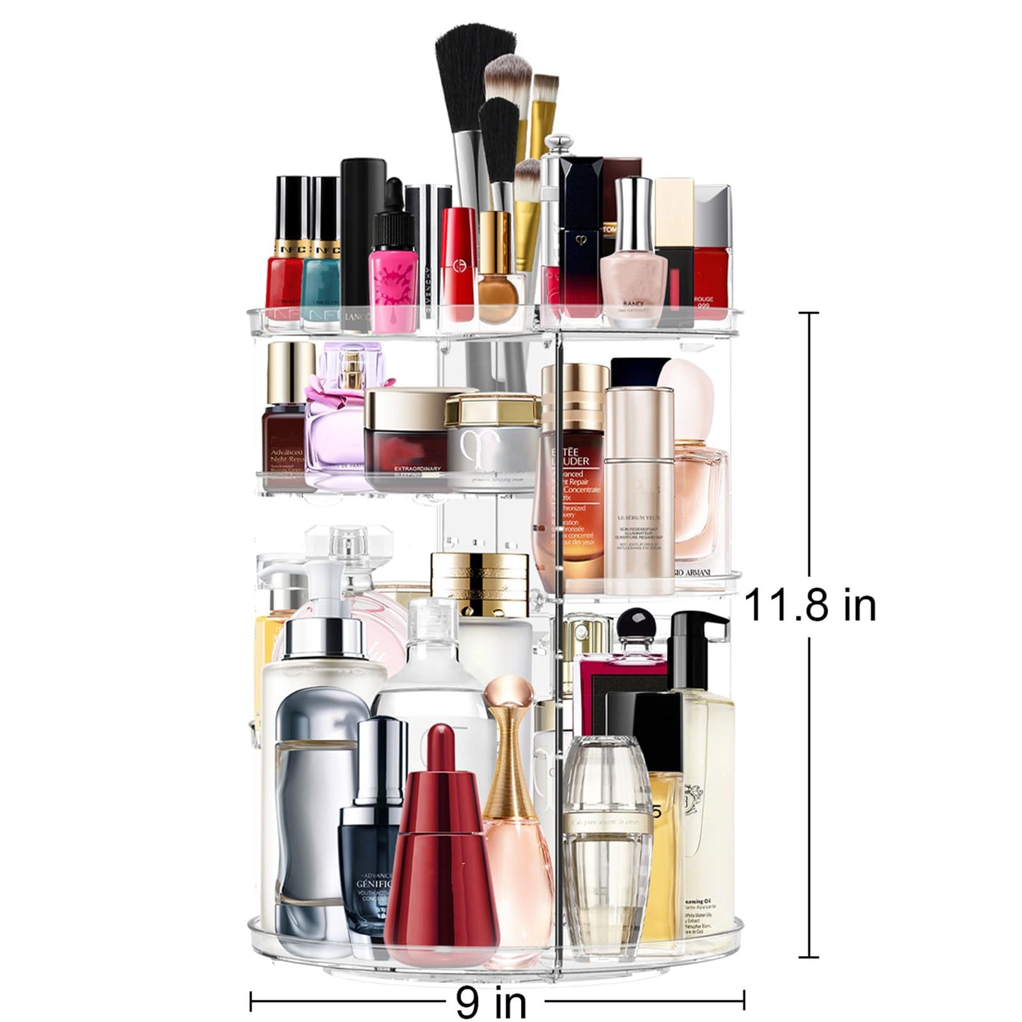 Makeup Organizer 360 Degree Rotating Cosmetic Organizer DIY Adjustable Makeup Carousel Spinning Holder Rack, Large Capacity Cosmetic Storage Box Makeup Brushes Organizer for Vanity Countertop (Clear)