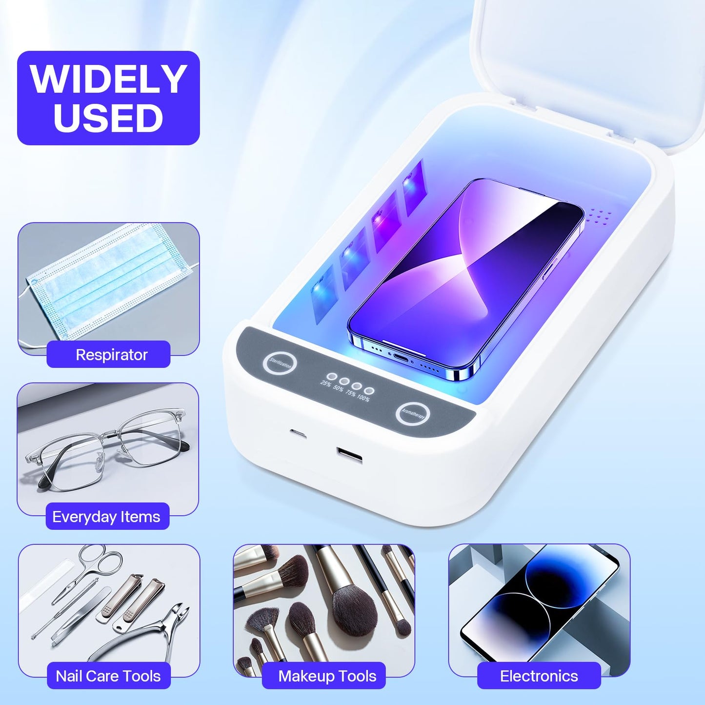 Shmian Cleaning Box for Nail Tools & Phone Accessories-USB-Powered Portable Cleaning Box for Scissors, Jewelry, Tweezers - Manicure Salon & Home Use