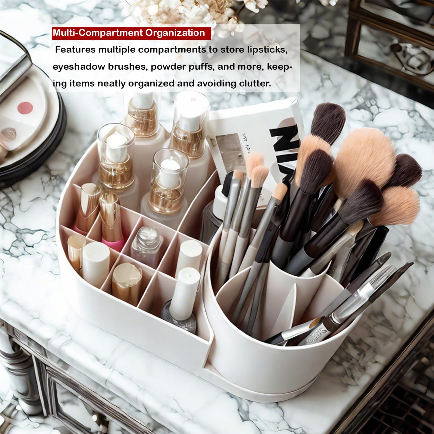 JFANexplore Makeup Organizer Countertop with Rotating Brush Holder for Vanity, Bathroom, Dresser Cosmetic Makeup Storage Organizer Multifunctional…
