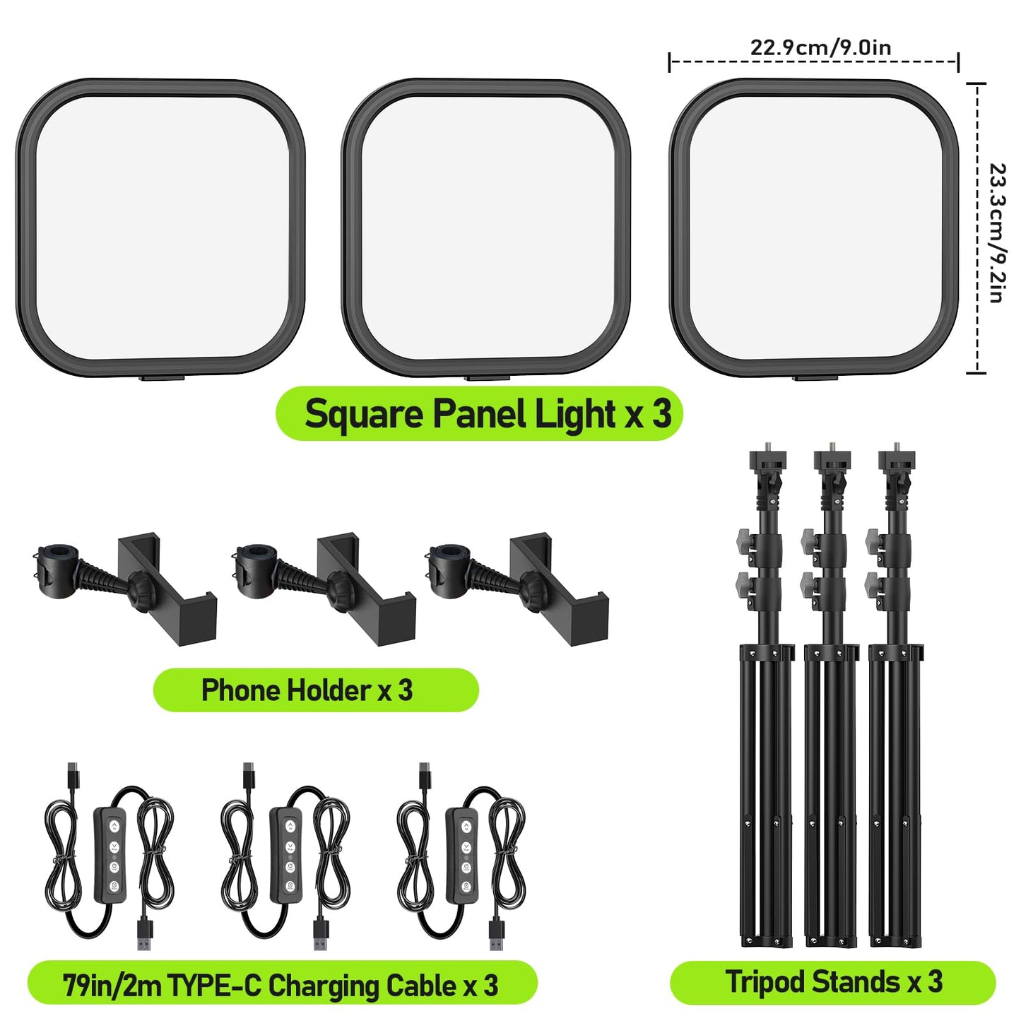 ALTSON 3 Pack LED Video Panel Light, 2500-8500K Dimmable Studio Lights with Tripod Stand & Phone Holder, 78" Photography Lighting Kit for Video Recording, Game Streaming, Photography, Tiktok, YouTube