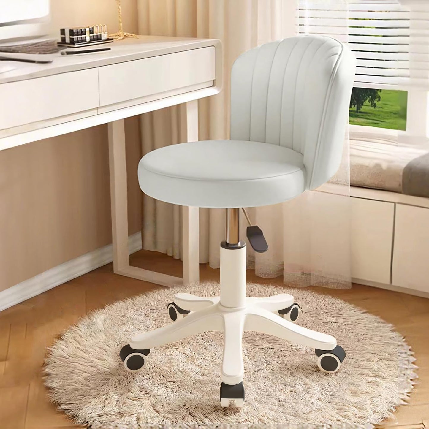 WXJHL Small Round Rolling Desk Chair Armless Comfy Vanity Computer Chair Height Adjustable Swivel Work Spa Chair
