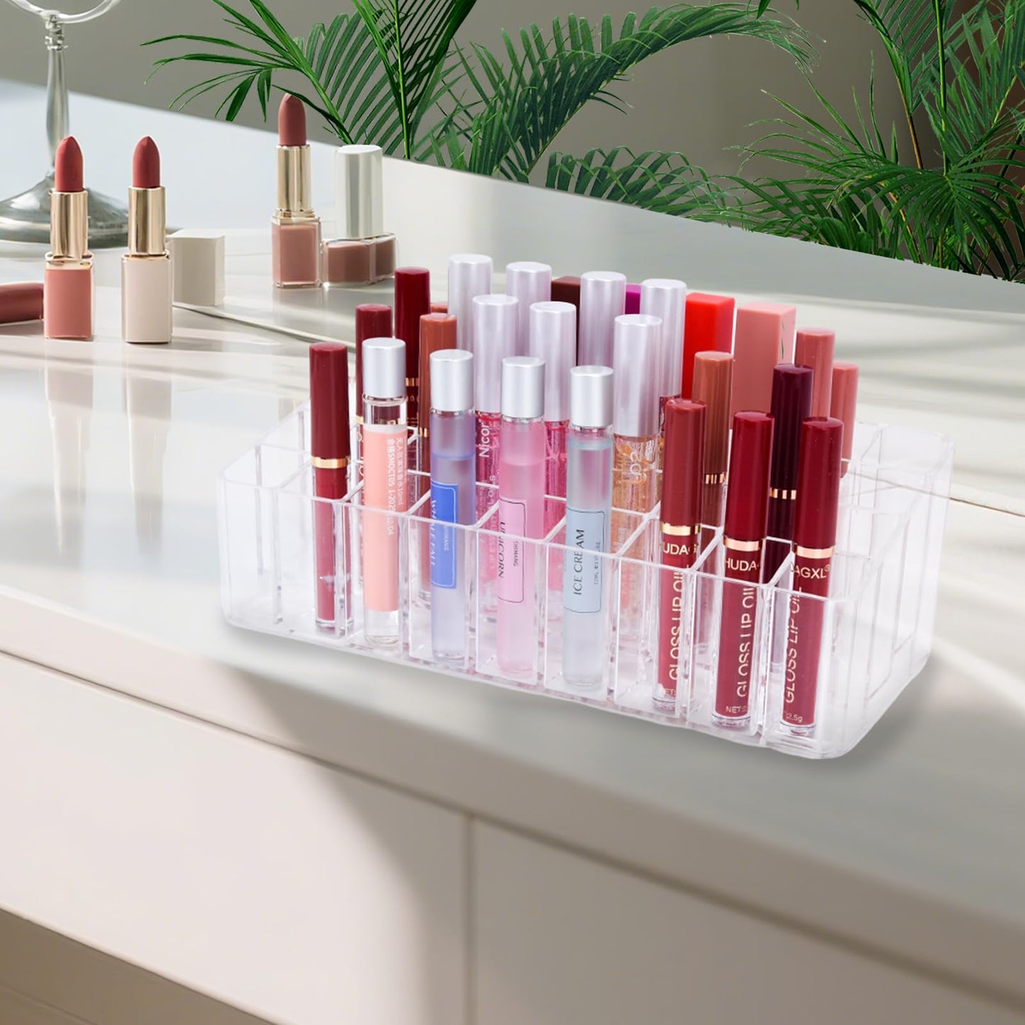 IPENP Rollerball Perfume Organizer, Beauty Scent Holder, 36 Space Clear Acrylic Perfume Organizer Refillable Container Tall Scented Oil Storage Display Case, Makeup Lipgloss Lipstick Display Case