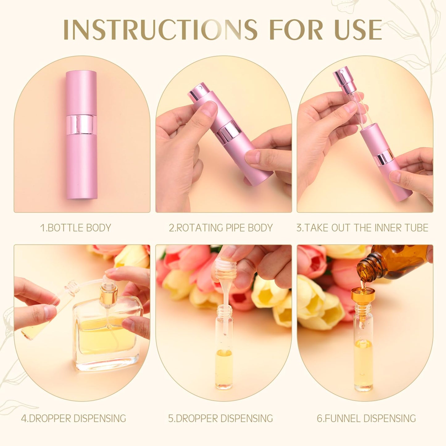 Honeydak 16 Pack 8 ml Perfume Travel Refillable Perfume Atomizer Mini Refillable Spray Travel Bottles Empty Cologne Sprayer Portable Atomizer with Funnel, Dispenser, Bag(Multicolor)