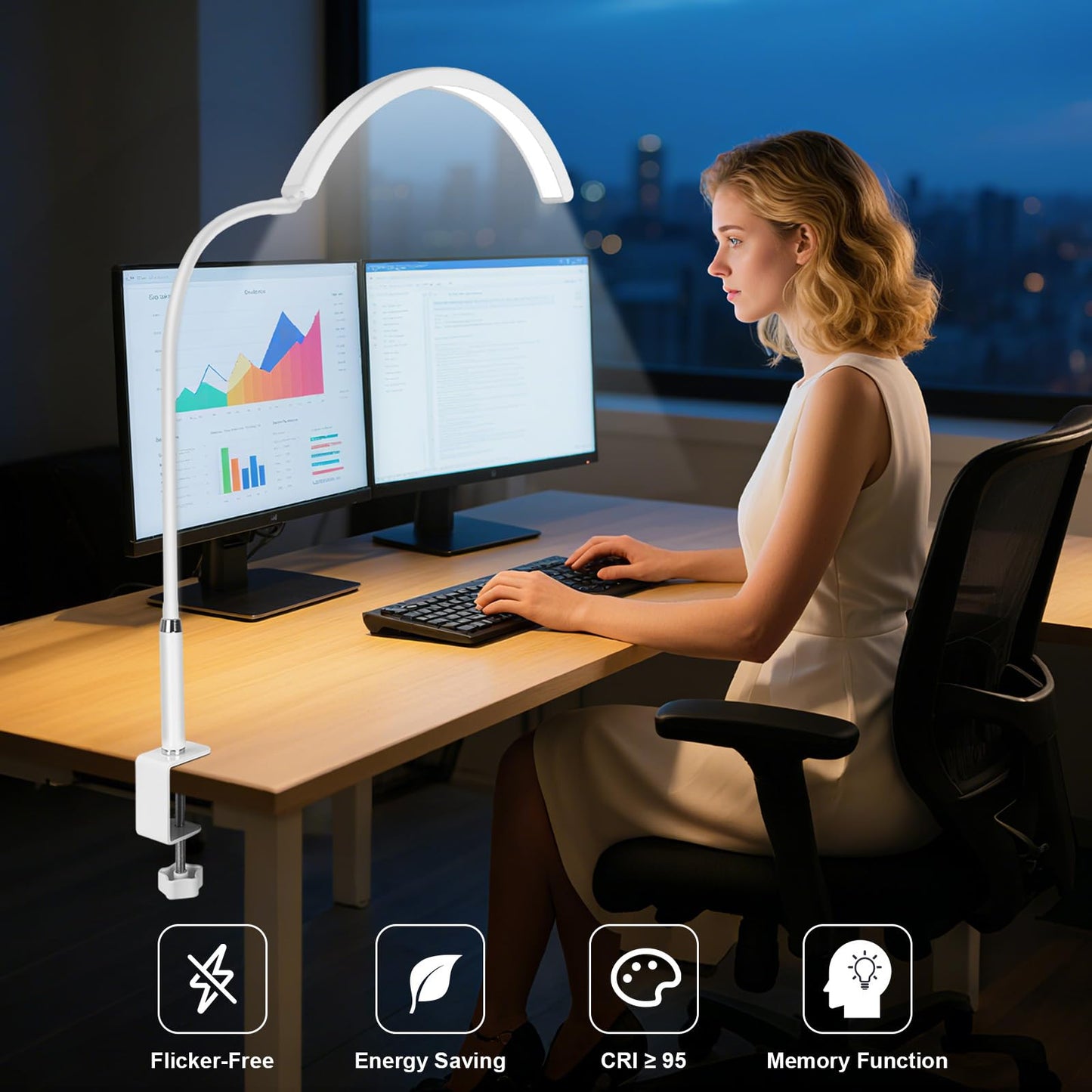 ZEKAHOV Professional Half Moon LED Desk Light for Nail Techs & Artists – Flexible Gooseneck Lamp with Clamp, 5 Color Modes & 5 Brightness Levels for Manicure, Tattoo, Beauty Work